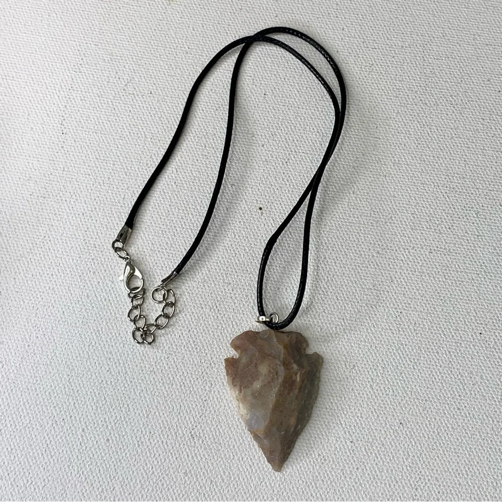 Arrowhead Leather Necklace Brown Agate Stone Primitive Jewelry Men's Tribal 19